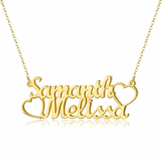 Double heart name necklace | custom jewelry | Kenzella jewelry