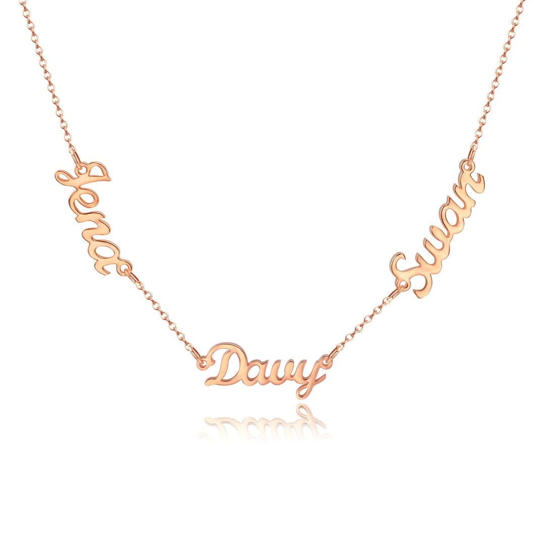 3 name necklace in rose gold