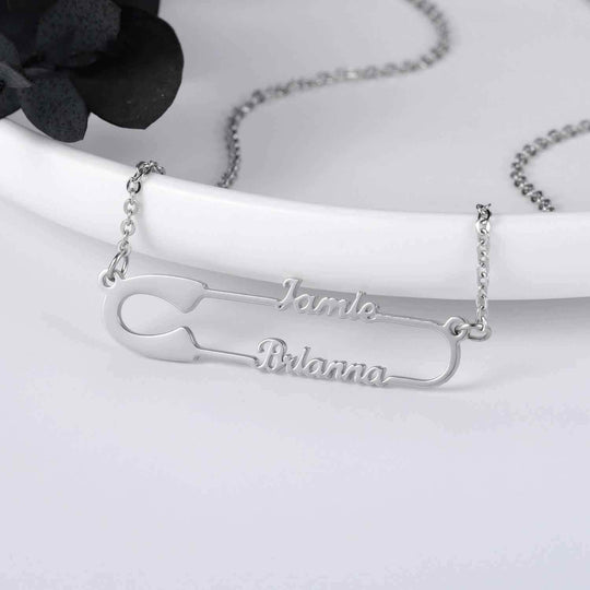 Safety pin necklace with name